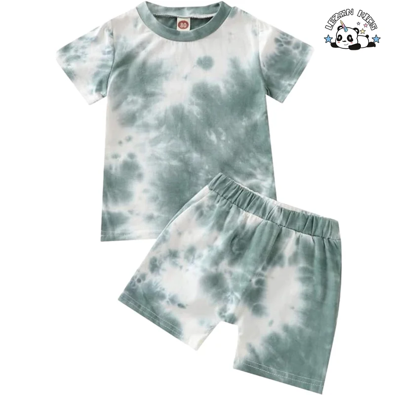 LEZONKIDS - Customizable Cool Boy Tie Dye Summer Wear Set Cotton Boys Matching Clothing Set